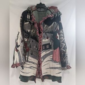 Christmas Carol Upcycled Tapestry Jacket OOAK Handmade Hooded Vintage Coat